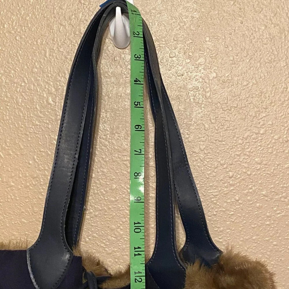 Dennis Basso Faux Suede Faux Fur Shoulder Bag Blue Tie Closure - Picture 8 of 11